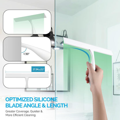 FY&XZH Never Rust Silicone Shower Squeegee for Glass Doors with Hook, Bathroom Cleaner Tool, Household Window and Mirror Squeegee, Ergonomic Thick Handle Squeegee for Shower Glass, 11-Inch (White)