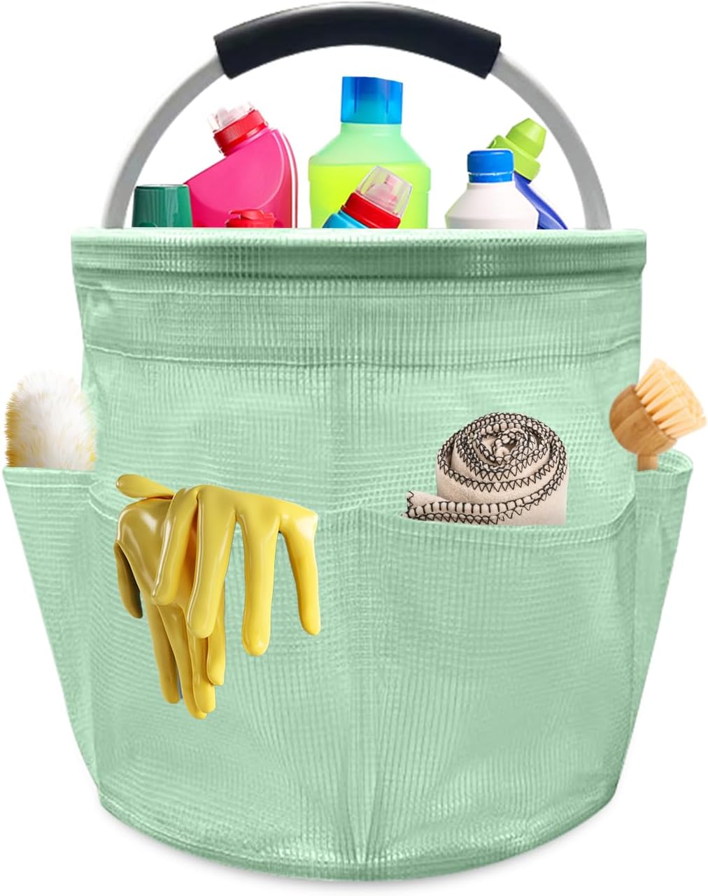 Qivine 17L Cleaning Caddy with Handle, Cleaning Supply Caddy Foldable Tool Bag Cleaning Products Organizers Portable Cleaning Bucket Organiser for Storing Towels(Blue)