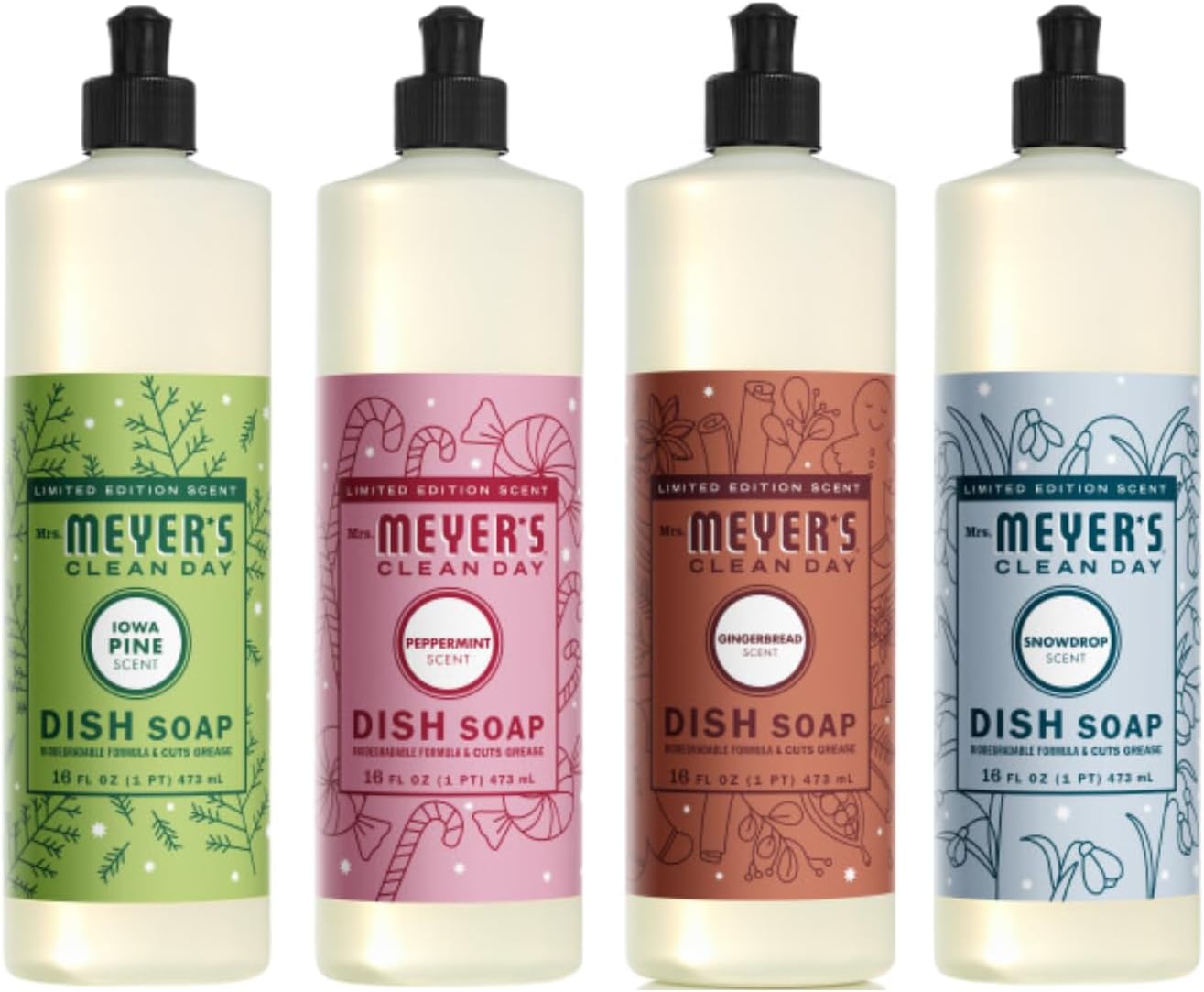 Mrs. MEYER'S CLEAN DAY Liquid Dish Soap 3 Pack Variety, Acorn Spice, Apple Cider, Fall Leaves, 16 OZ Each, 1 CT