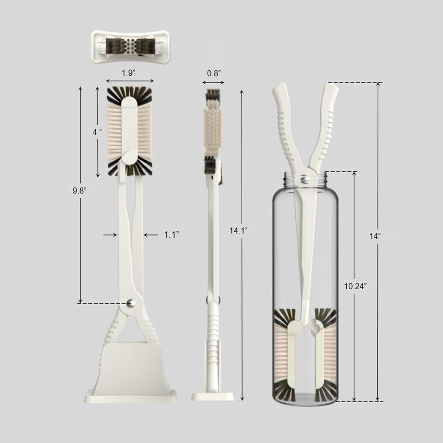 Bottle Brush and Two Replacement Brush Heads Set, 16-Inch Extra Long Handle | Bottle Brush with Stand, Bottle Cleaner. Perfect for Deep Bottles