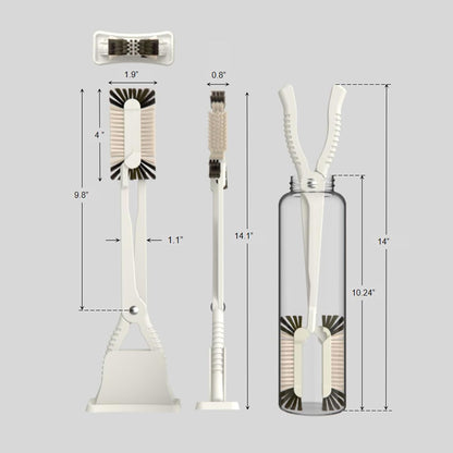 Bottle Brush and Two Replacement Brush Heads Set, 16-Inch Extra Long Handle | Bottle Brush with Stand, Bottle Cleaner. Perfect for Deep Bottles