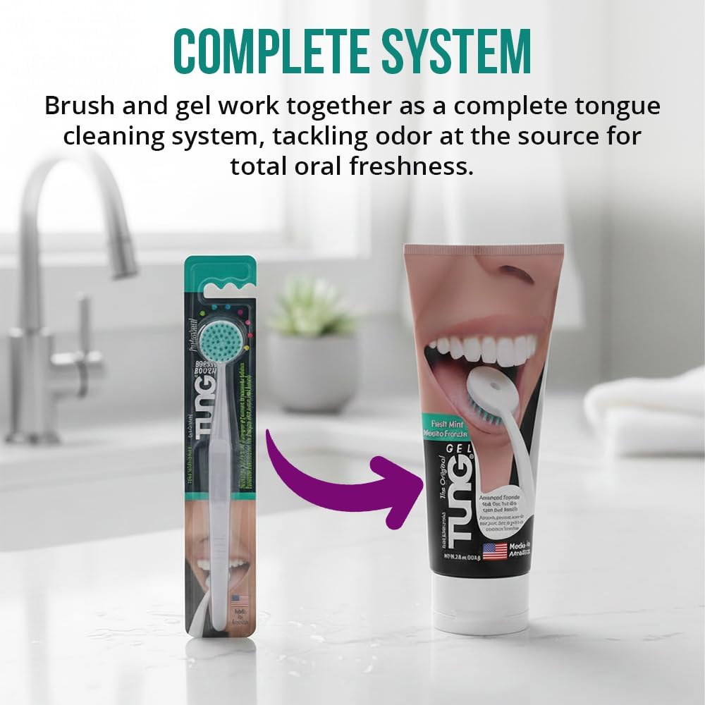 Tung Tongue Gel, Fresh Mint Tongue Cleaner Paste, Bad Breath Odor Eliminator, Halitosis Defense, BPA Free, USA Made (2-Pack)