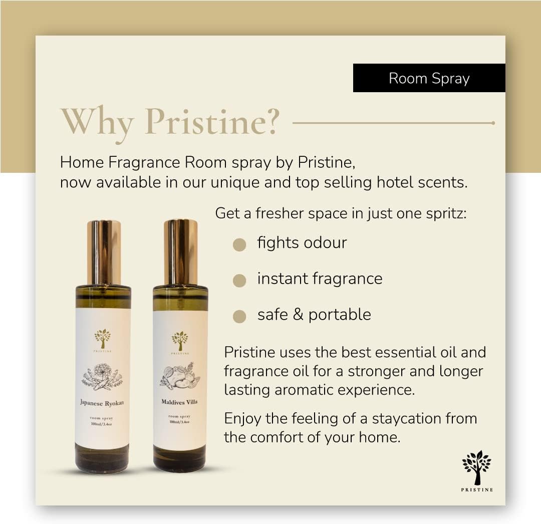 PRISTINE Swiss Château/Inspired by Hilton Hotel Linen & Room Spray Air Freshener, Made With Essential Oils, Tangerine, Raspberry, Cedarwood Scent, 3.4oz Pillow Spray