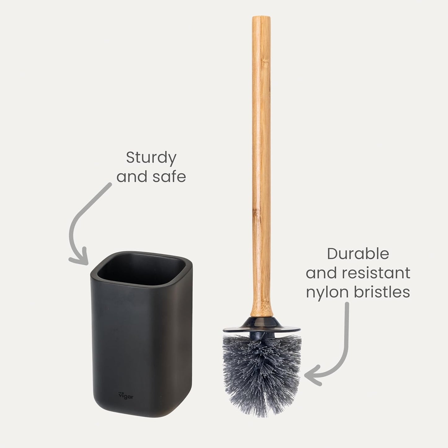 Vigar Zense Toilet Brush and Holder Set, Toilet Bowl Brush with Polyresin Stone Holder, Bathroom Sets for Bathroom Decor and Accessories, Terrazzo