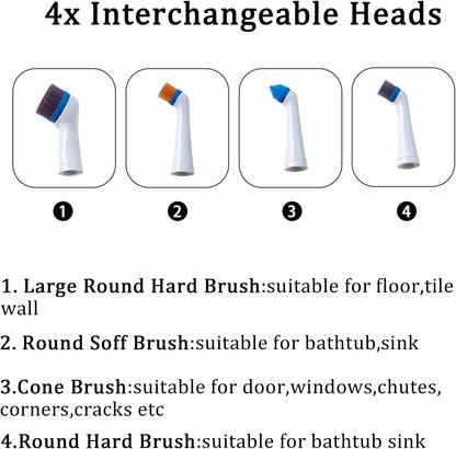 Electric Brush with 4-in-1 Multiple Brush Heads, Cordless Motorized Cleaning Brush for Bathroom, Toilet, Kitchen, Tile, Crevice