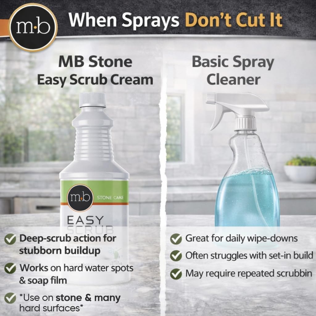 MB Stone Granite, Quartz Marble, Stone Countertop Cleaner for Countertops Showers Floors, Removes Water Spots, Soap, Film, Grease, Easy Scrub Deep Cleaning Cream Professional Grade Abrasive