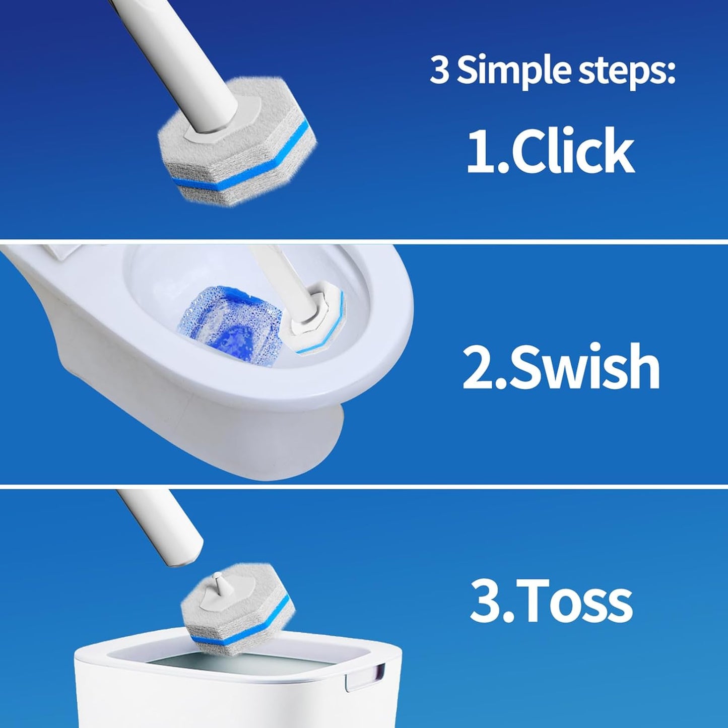 Disposable Toilet Brush Cleaning System with 50pcs Refills Pads Replacement Heads, Toilet Cleaning Stick, Wall Mounted Toliet Wand Kit Bathroom Maintenance, Toilet Bowl Cleaner Wands Holder and Set