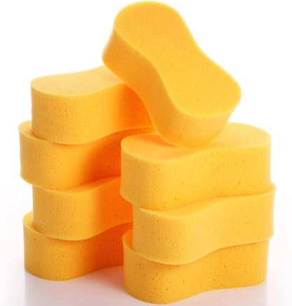 Tioncy 8 Pcs Giant Car Wash Sponges 9 x 4.7 x 3 Inch Extra Large Car Cleaning Bone Sponges Bulk All Purpose Easy Grip Thick Foam Scrubber for Boat Garage Kitchen Bathroom Household Cleaning (Yellow)