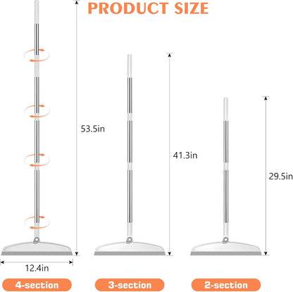 Multifunction Silicone Broom, 54 Inch Long Handle Silicone Floor Squeegee Broom, Sweep and Scrape 2 in 1 Household Cleaning Broom for Floor, Bathrooms, Kitchens, Showers, Tile, Pet Hair, Glass, White