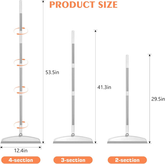 Multifunction Silicone Broom, 54 Inch Long Handle Silicone Floor Squeegee Broom, Sweep and Scrape 2 in 1 Household Cleaning Broom for Floor, Bathrooms, Kitchens, Showers, Tile, Pet Hair, Glass, White