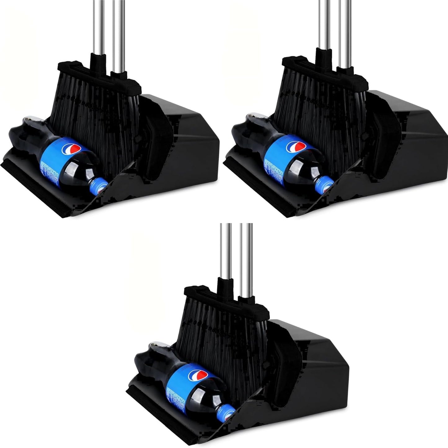 Tiumso Upgrade Broom with Dustpan Combo Set, Broom and Dustpan Set with 51'' Long Handle, Dust Pan and Brooms, ZeroGap Lip, Self-Cleaning Dustpans Teeth for Lobby Kitchen Restaurant - Black and Red