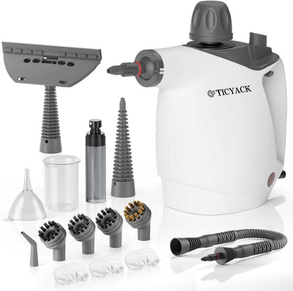 TICYACK Handheld Steam Cleaner, Steam Cleaner with 16 PCS Accessory & Safety Lock, 500ML Capacity, Multi-Surface Deep Cleaning for Home, Car, Bathroom, Grout, Floor, Window (White)