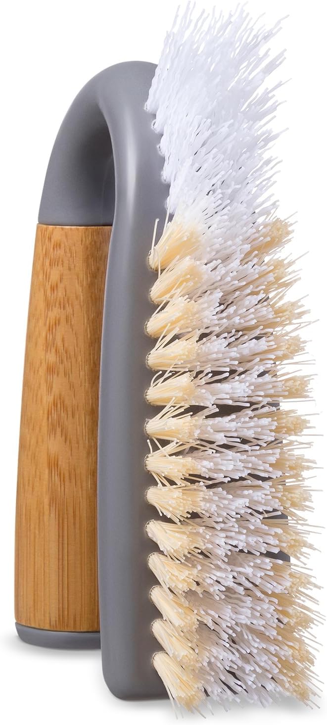 Full Circle Grunge Buster, Grout & Tile Scrub Brush, Recycled Materials, Tough & Durable, Grey