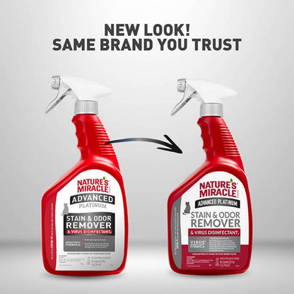Nature’s Miracle Advanced Platinum Stain and Odor Remover and Virus Disinfectant, 32 Ounces, Disinfects and Cleans