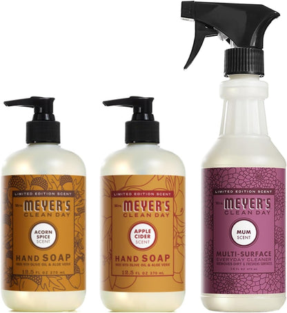 Mrs. MEYER'S CLEAN DAY Liquid Dish Soap 3 Pack Variety, Acorn Spice, Apple Cider, Fall Leaves, 16 OZ Each, 1 CT
