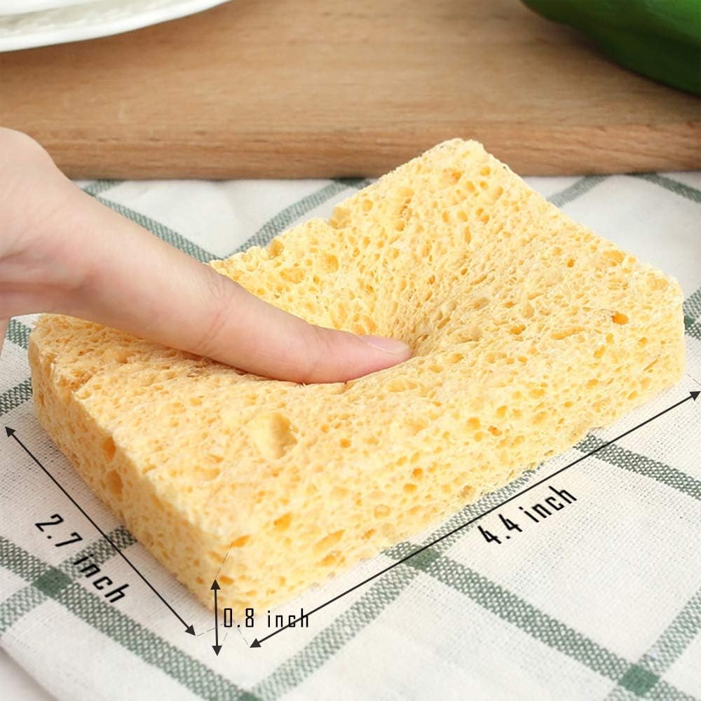 Cellulose Sponges,Heavy Duty Scrub Kitchen Sponge,Clean Tough Messes Without Scratching Sponges Kitchen,Pop Up Eco Sponges DIY Orange (6 Pack)