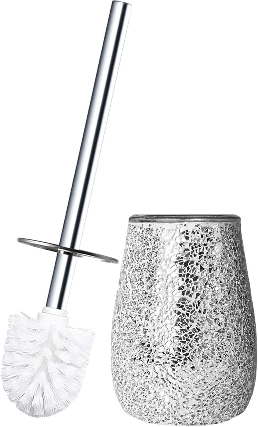 Escenzy Turquoise Green Toilet Brush and Holder Set Mosaic Glass | Non-Rustic Stainless Steel | Practical & Decorative Toilet Bowl Brush and Holder | Luxury Green Bathroom Accessories