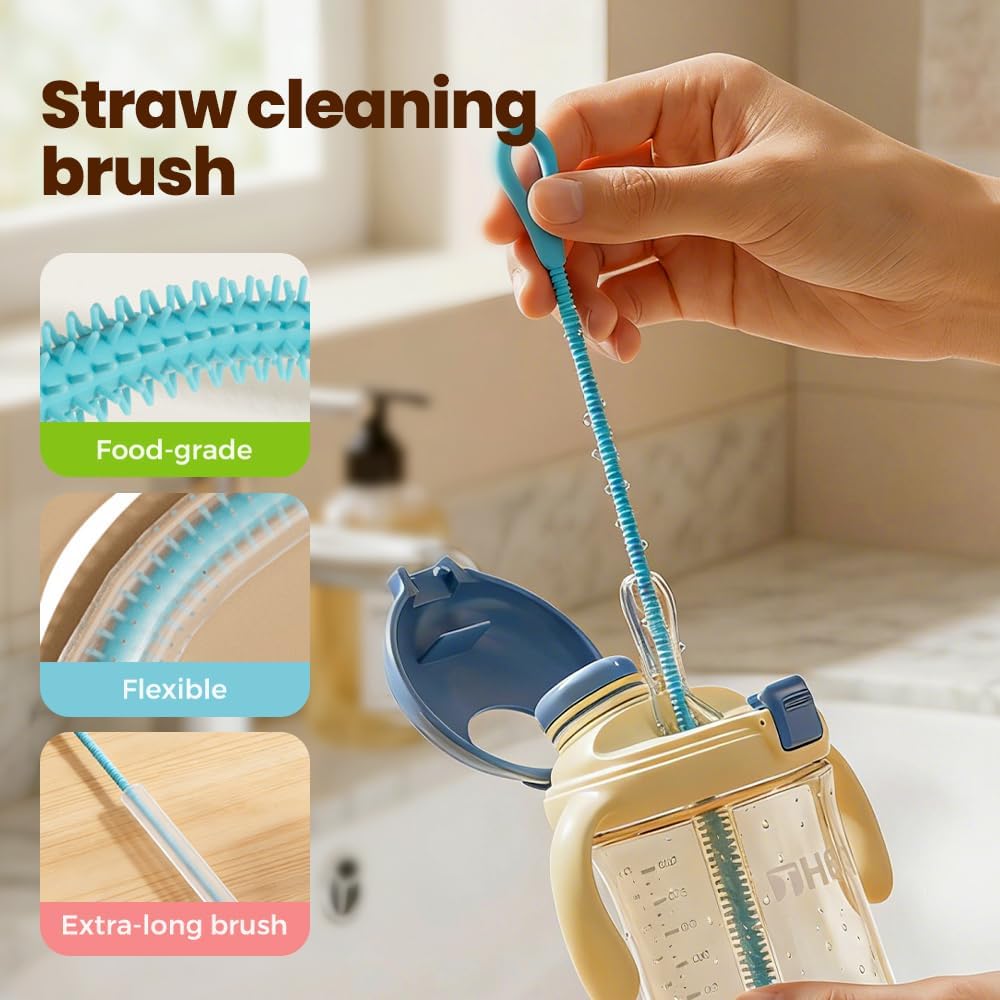 3PCS 3 in 1 Cup Lid Cleaning Brush and 2PCS Silicone Straw Cleaner Brush for Bottle, Multifunctional Crevice Portable Cup Lid Cleaning Brushes, Flexible Straws Cleaning Brush Set for Water Bottles