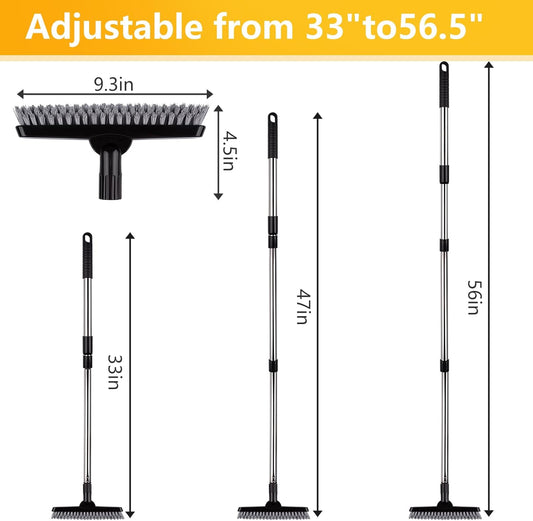 2 Pack Grout Brush with Long Handle, 56.5'' Swivel Grout Cleaning Brush,V-Shape Grout Scrub Brush, Extendable Handle Grout Cleaner Brush for Tile Floors，Bathroom,Baseboard,Shower,Corner