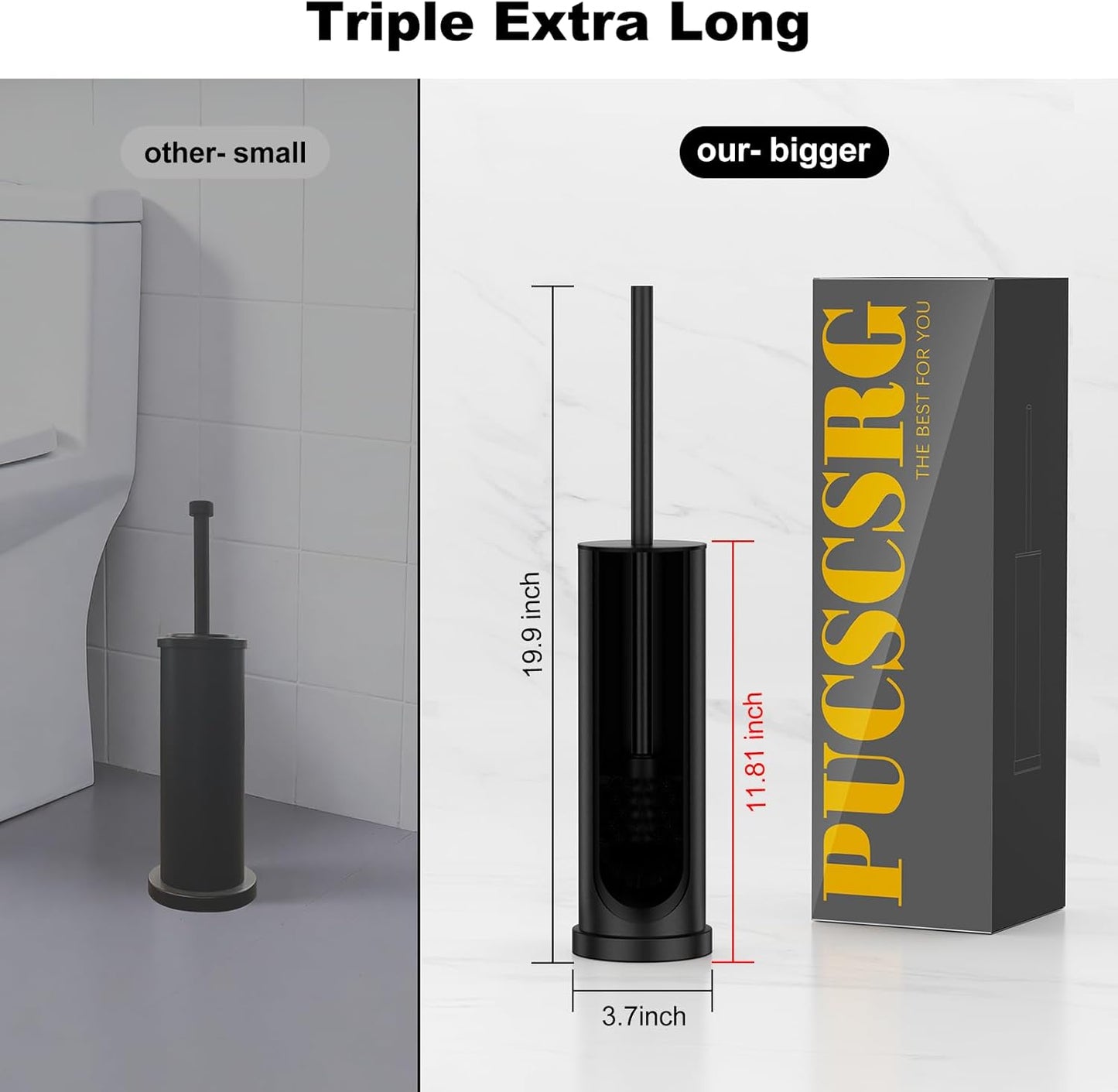 Bronze Toilet Brush and Holder Set，Stainless Steel Heavy Duty Toilet Bowl Brush，Extra Long Handled Modern Toilet Cleaner Brush, Removable Inner Bowl, and Splash Protection