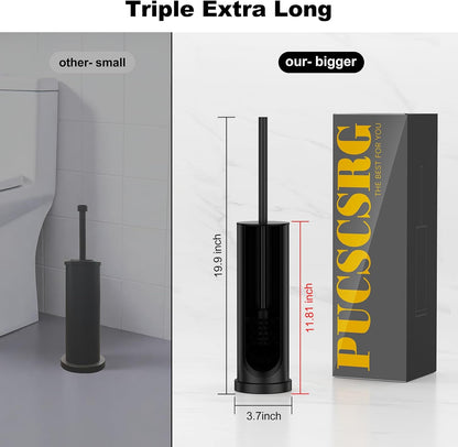Bronze Toilet Brush and Holder Set，Stainless Steel Heavy Duty Toilet Bowl Brush，Extra Long Handled Modern Toilet Cleaner Brush, Removable Inner Bowl, and Splash Protection