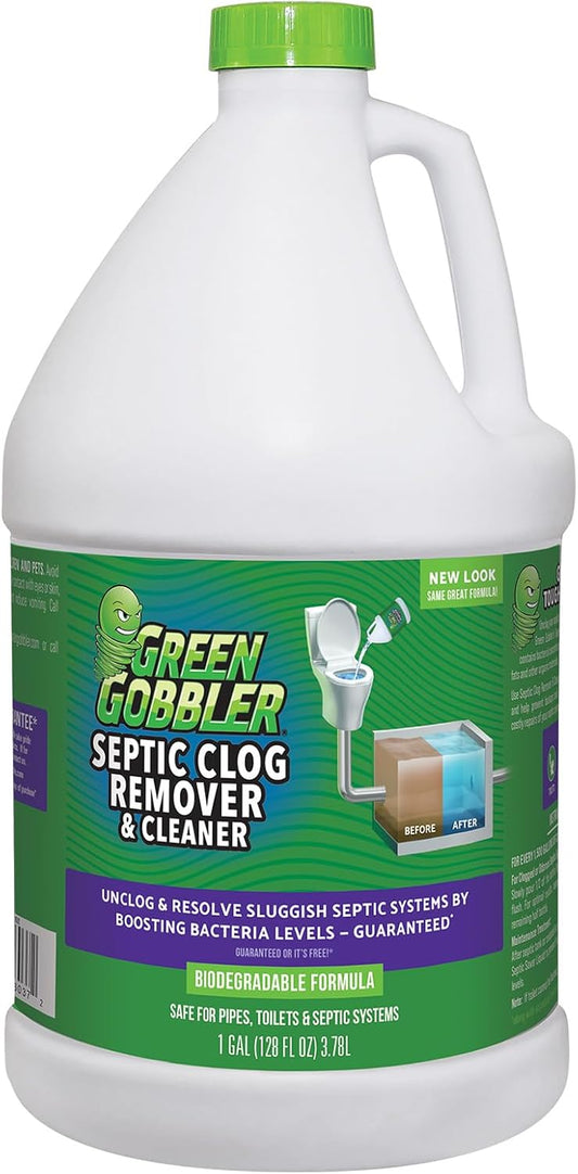 Green Gobbler EMERGENCY Septic Sludge Remover - Septic Tank Clog Remover Treatment for Clogs, Back-Ups & Foul Odors, and Overflow Prevention - 1 Gallon