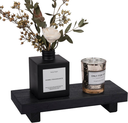 zoocatia Small Wood Tray Pedestal Stand Farmhouse Bathroom Decor Decorative Wooden Riser Kitchen Soap Dish Holder for Vanity, Counter, Sink, 9" x 5.9" - Black