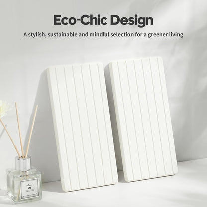 2PCS Water Absorbing Stone Drying Tray Mat for Bathroom Sink & Kitchen Counter Faucet Organizer, Quick Dry Dish Rack Soap Dispenser Sponge Holder, Vanity Sink Caddy Bar Coaster, Ivory White 8“x 4”