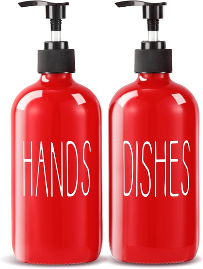 COHOSEGE Glass Soap Dispenser Set 2 Pack,Contains Hand and Dish Soap Dispenser.Premium 16 Oz Black Kitchen Soap Dispenser Set for Kitchen Sink and Farmhouse Decor