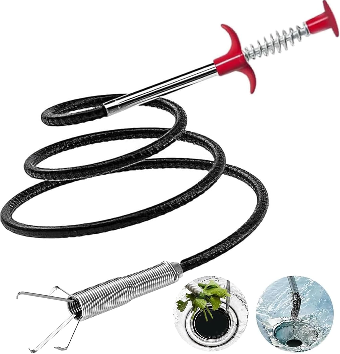(76 inch) Drain Snake, Drain Clog Remover - Gutter Cleaning Tools Cleaner for Toilet Sewer Shower Kitchen Bathroom Tub Tool, Flexible Grabber Claw Pick Up Reacher