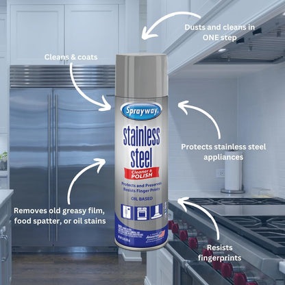 Sprayway Stainless Steel Cleaner Aerosol Spray (Oil-Based), 15oz, Pack of 6 | Cleans, Polishes, Protects | Resists Fingerprints, Foaming Action | Ideal for Stainless Steel Appliances & Surfaces