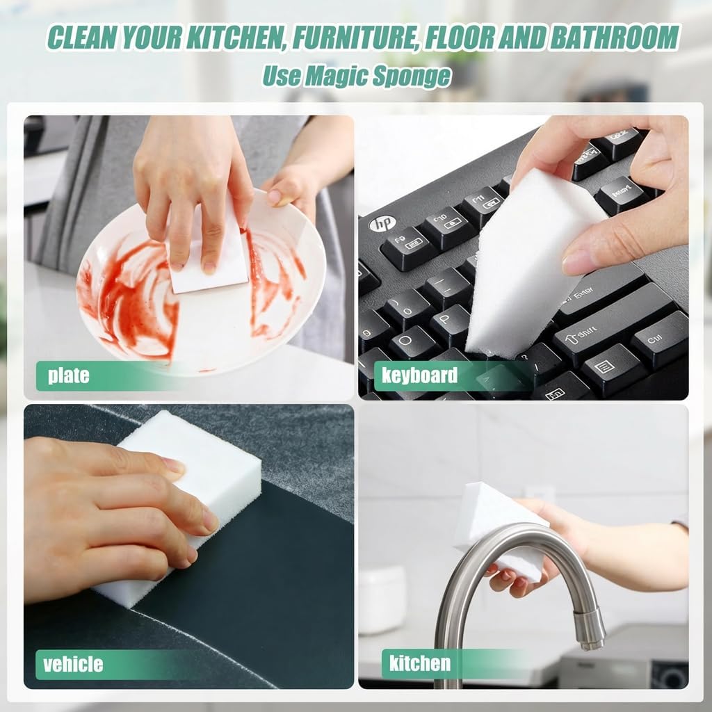 50 Pcs Melamine Sponges Cleaning, Magic Sponge Eraser - Multifunctional Efficient Decontamination, Sponge Suitable for Kitchen, Shoe, Floor