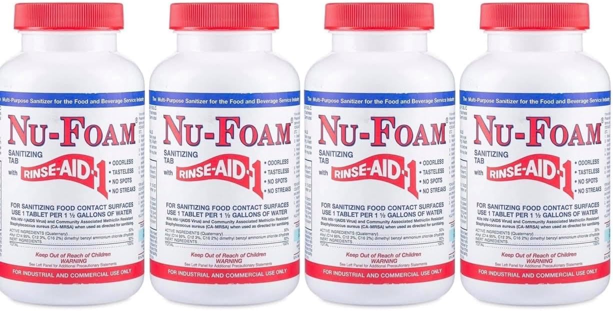 Nu-Foam Sanitizing Tablets for Bar Glassware – Superior Rinse Aid - Hand Washing Bar, Tavern, Brewery Supplies - Spotless Serving Glasses - 6 Jars 600 Tablets/ 3600 Quarts (6 Pack 600 Tablets)