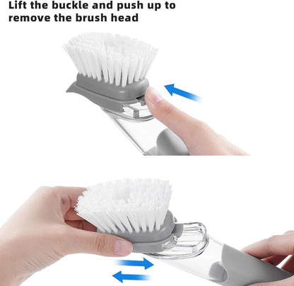 SUBEKYU Dish Brushes with Soap Dispenser, Kitchen Dish Scrubber Brushes with Handle, Dishwashing Cleaning Scrubbers for Dishes/Pans/Pots, Black, 2Pack
