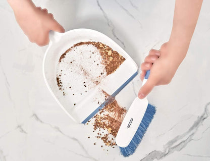 Superio Brush and Dustpan Set, Rubber Edge for Easy Dirt Pickup, Durable Plastic Broom Set with Ergonomic Grip Handle, for Table, Countertop, Desk (1)