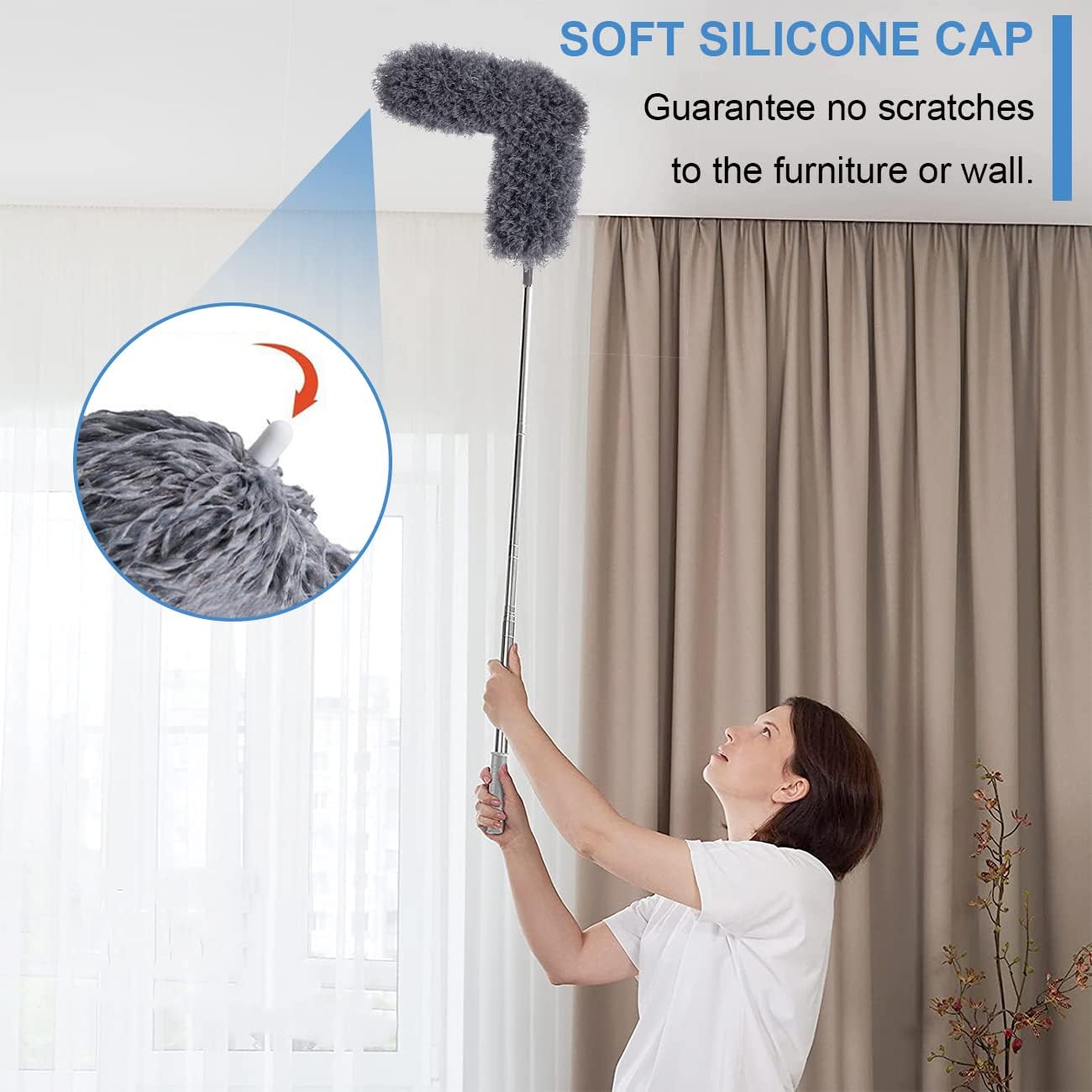 Microfiber Duster Kit for High Ceiling (6pcs), Extendable Dusters for Cleaning with 100" Extension Pole, Long Feather Duster for Fan/Car, House Cleaning Tool Kit by OOSOFITT
