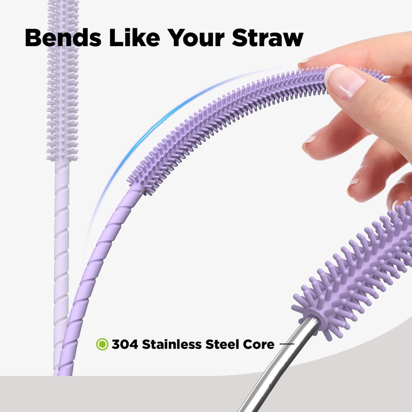 2 Pcs Silicone Straw Cleaner Brush, Extra Long Cleaning Brushes for Straws, 6mm&9mm, Blue
