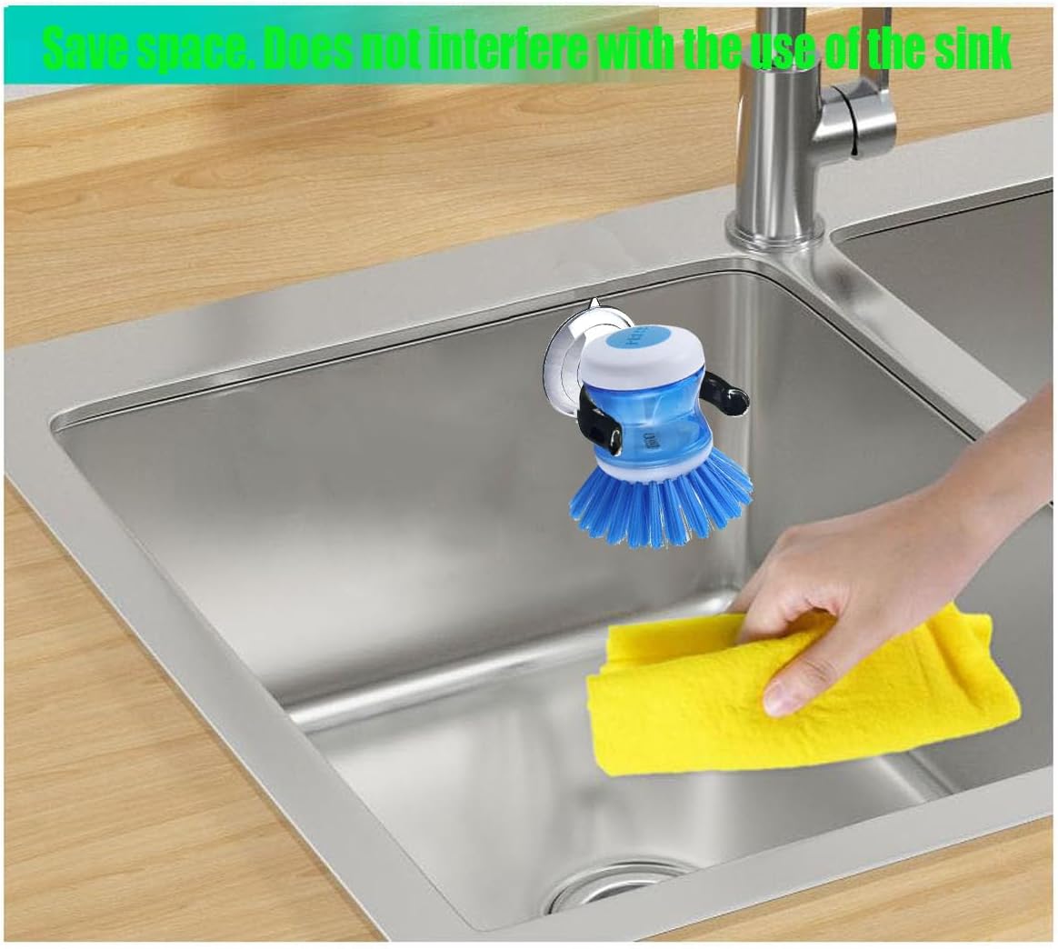 Soap Dispensing Palm Brush Holder Dish Brush Holder for Kitchen Brush Dish Brush With Soap Dispenser Pot Black Sink Stand Organizer (Open)