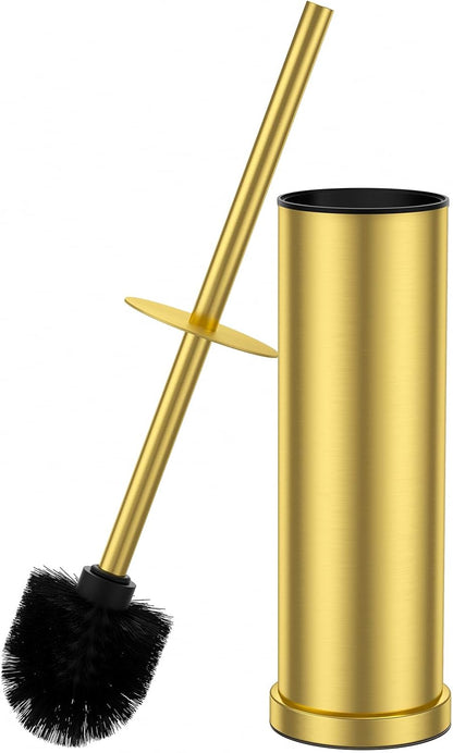 Bronze Toilet Brush and Holder Set，Stainless Steel Heavy Duty Toilet Bowl Brush，Extra Long Handled Modern Toilet Cleaner Brush, Removable Inner Bowl, and Splash Protection