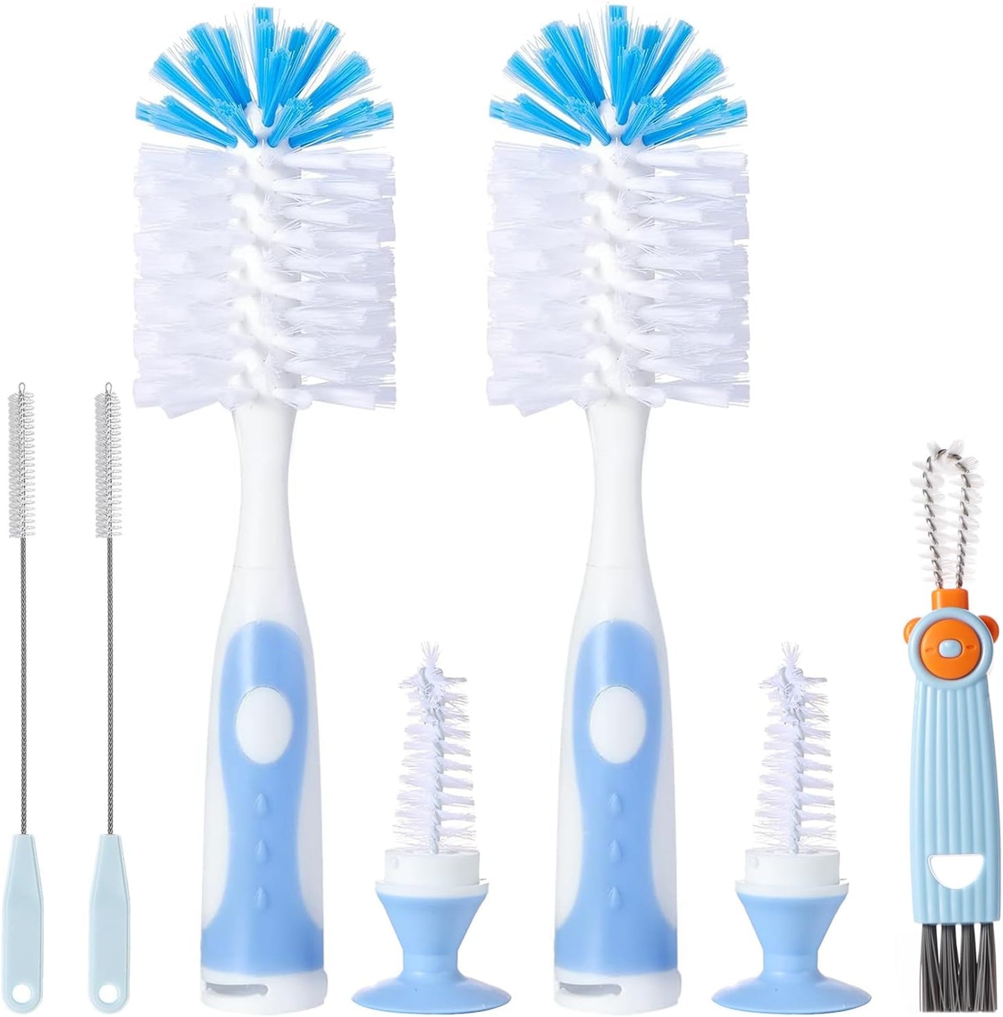 Baby Bottle Brush Set 4 in 1, Baby Bottle Cleaner, with 1P Nylon Bottle Brush, 1P Bottle Cap Brushes, 2P Straw Brushes, Bottle Brush with Nipple Cleaner and Suction Cup, BPA-Free(Green)