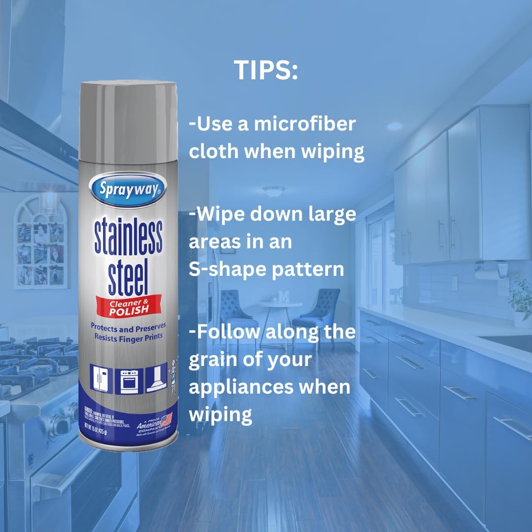 Sprayway Stainless Steel Cleaner Aerosol Spray (Water-Based), 15oz, Pack of 6 | Cleans, Polishes, Protects | Resists Fingerprints | Ideal for All Stainless Steel Appliances & Surfaces