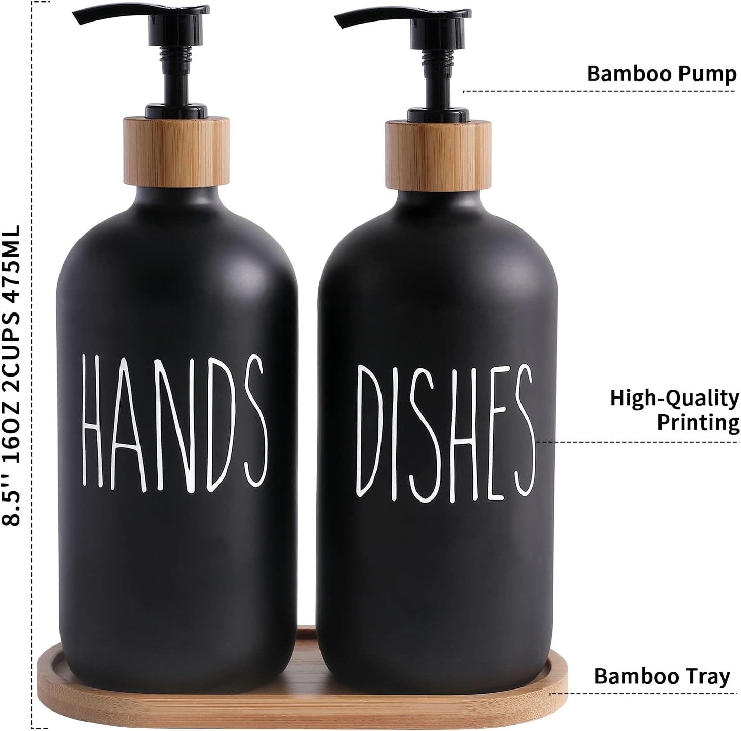 MOMEEMO Soap Dispenser Set, Contains Hand and Dish Soap Dispenser, Suitable for Kitchen Decor. (Black & White)