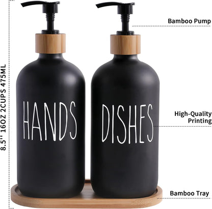 MOMEEMO Soap Dispenser Set, Contains Hand and Dish Soap Dispenser, Suitable for Kitchen Decor. (Black & White)