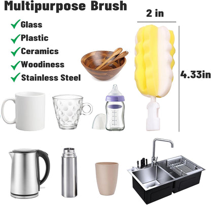 INVODA 4PCS Bottle Brush Long Handle Cup Cleaner Brush Sponge Bottle Scrubber Detachable Handle Portable Sponge Cleaning Brush for Baby Bottle Dishwashing Kitchen Clean Glasses Mugs (4 PCS)