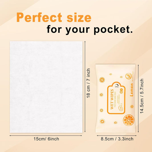 Pack of 10 Face Hand Wipes, 100 wipes, Lemon Travel Wipes Bulk for Butt, Hands, Face Cleaning, Daily Use (10 Wipes Per Pack)