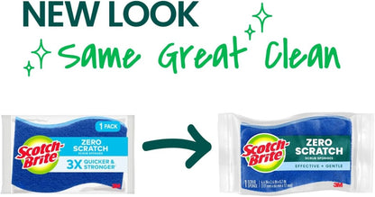 Scotch-Brite Zero Scratch Scrub Sponge, Non-Scratch Sponge, 12 Kitchen Sponges for Cleaning Around Home, Bathroom & More, Effective + Gentle Dish Scrubber, Best for Nonstick Pots and Pans