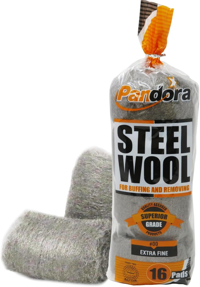 Pandora Steel Wool #2 – Coarse Grade, 16 Pads for Cleaning and Removing - Quality Metal Strands - Ideal to Remove Floor Scuff Marks and Old Wax