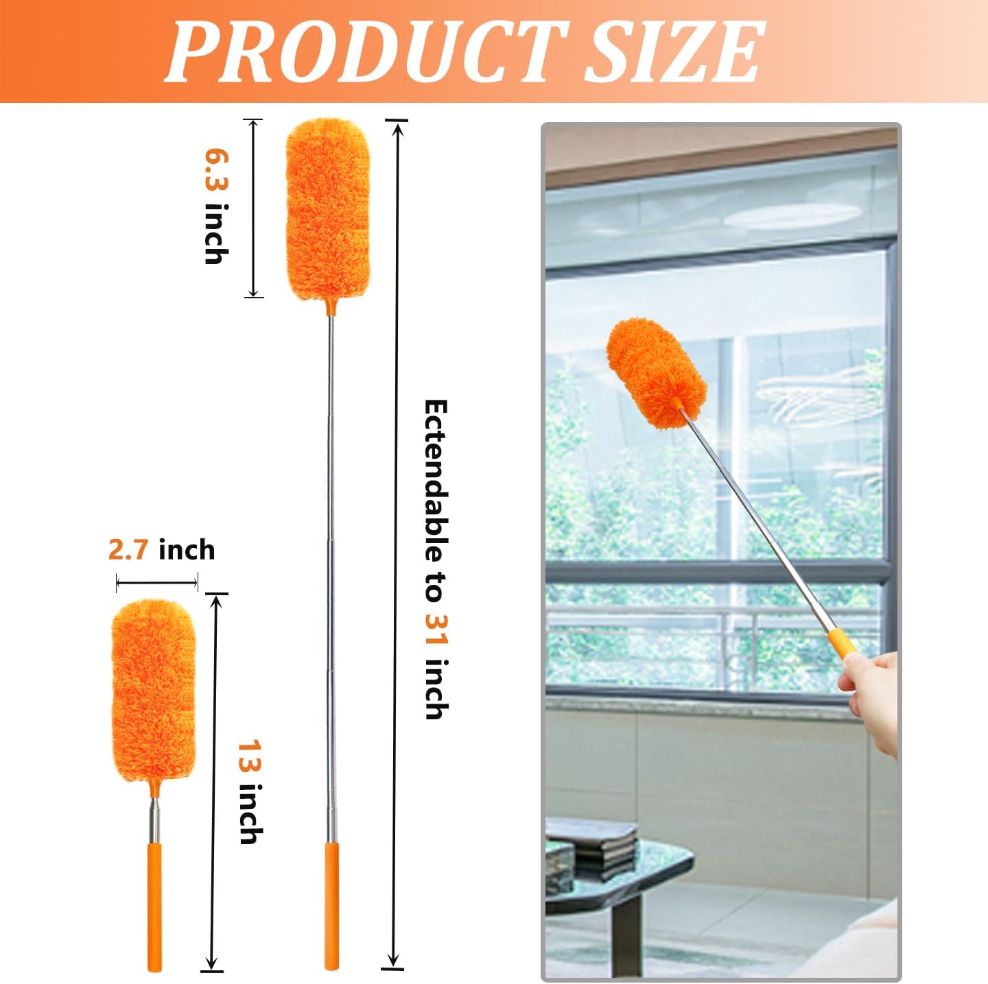 4 Pack Microfiber Feather Duster, with Extendable Pole and Bendable Head, Washable Microfibre Cleaning Tool for Cleaning Office, Car, Computer, Furniture, Sofa, Photo Frame