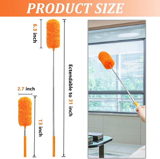 4 Pack Microfiber Feather Duster, with Extendable Pole and Bendable Head, Washable Microfibre Cleaning Tool for Cleaning Office, Car, Computer, Furniture, Sofa, Photo Frame