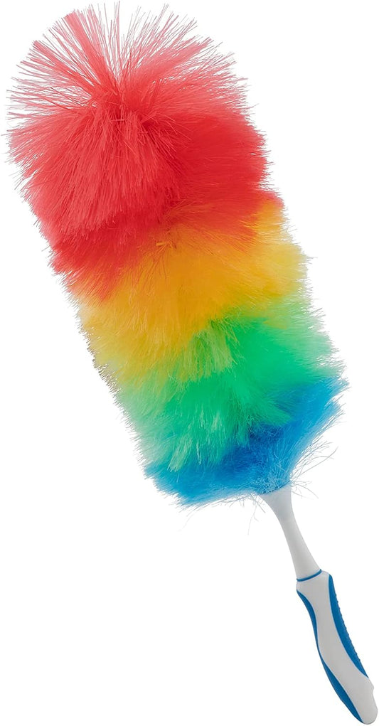 Superio Rainbow Feather Duster for Cleaning, 2 Pack Plastic Dust Remover with Grip Handle, Great for Homes, Ceilings, Fans, and Furniture
